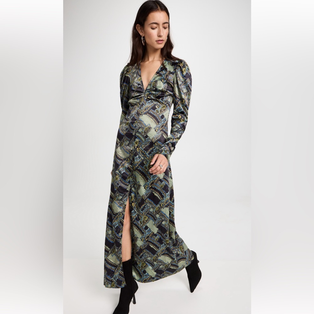 Ganni Crinkled Satin Maxi Dress